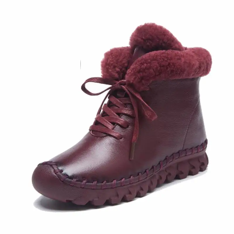 GKTINOO Winter Female Plus Velvet Genuine Leather Shoes Snow Platform Boots Women Thermal Cotton-padded Shoes Flat Ankle Boots