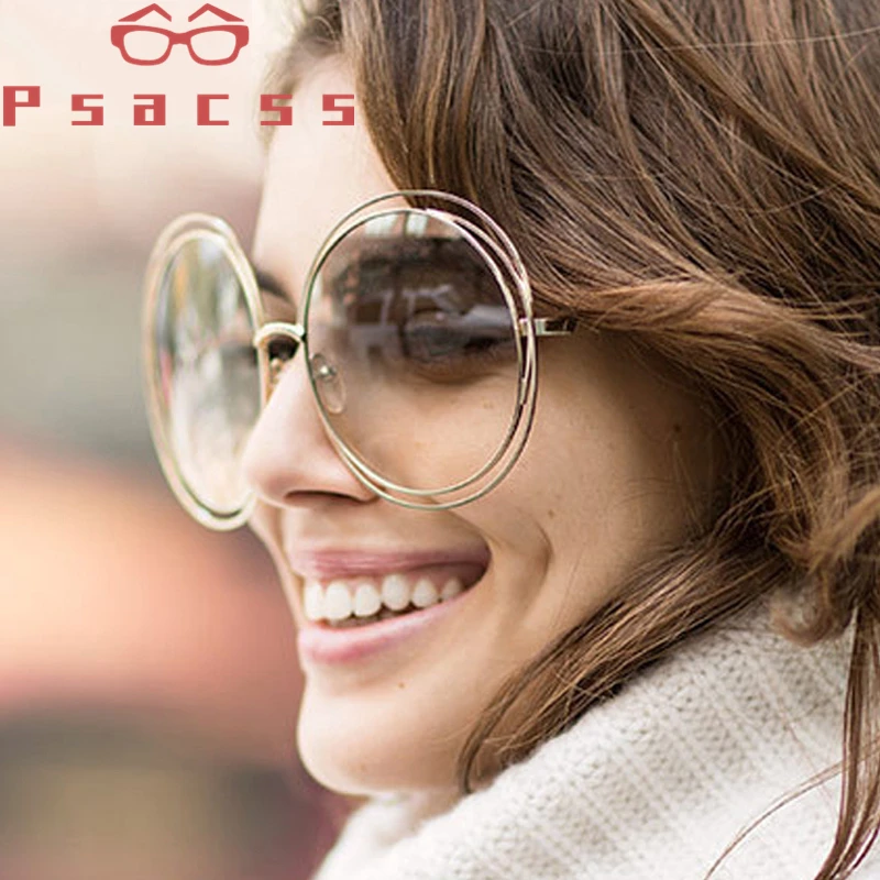 Psacss Round Vintage Sunglasses Women Oversized Retro Brand Designer Sun Glasses Women\'s Mirror Lunette De Soleil Femme UV400