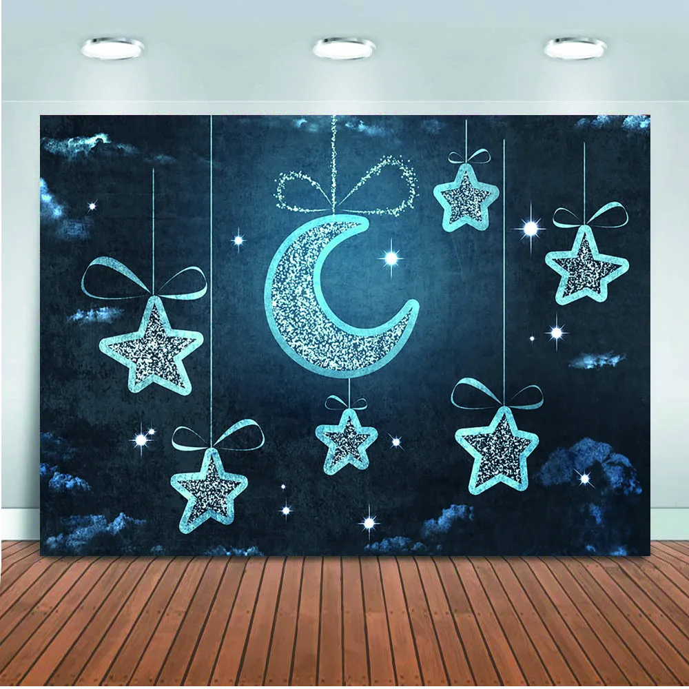 

MOCSIKA Photographic Backdrops Newborn Baby Shower Party Decoration Supplies Moon and Stars Background for Photo Studio