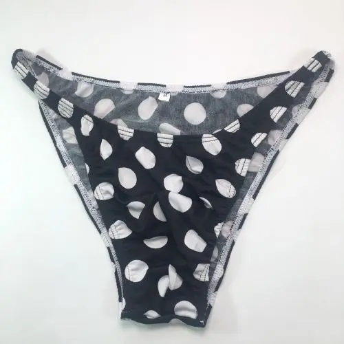 Mens String Bikini G3774 Narrow Waist Black white Dots Polyester jersey