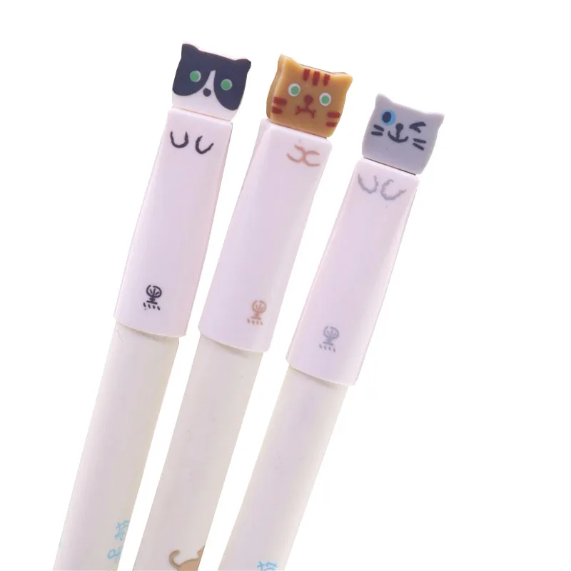 3 Pcs Office School Supplies Stationery 0.38mm Korean Cute Kawaii Cat Japanese Gel Pens Blue Black Wrting For Kids Student