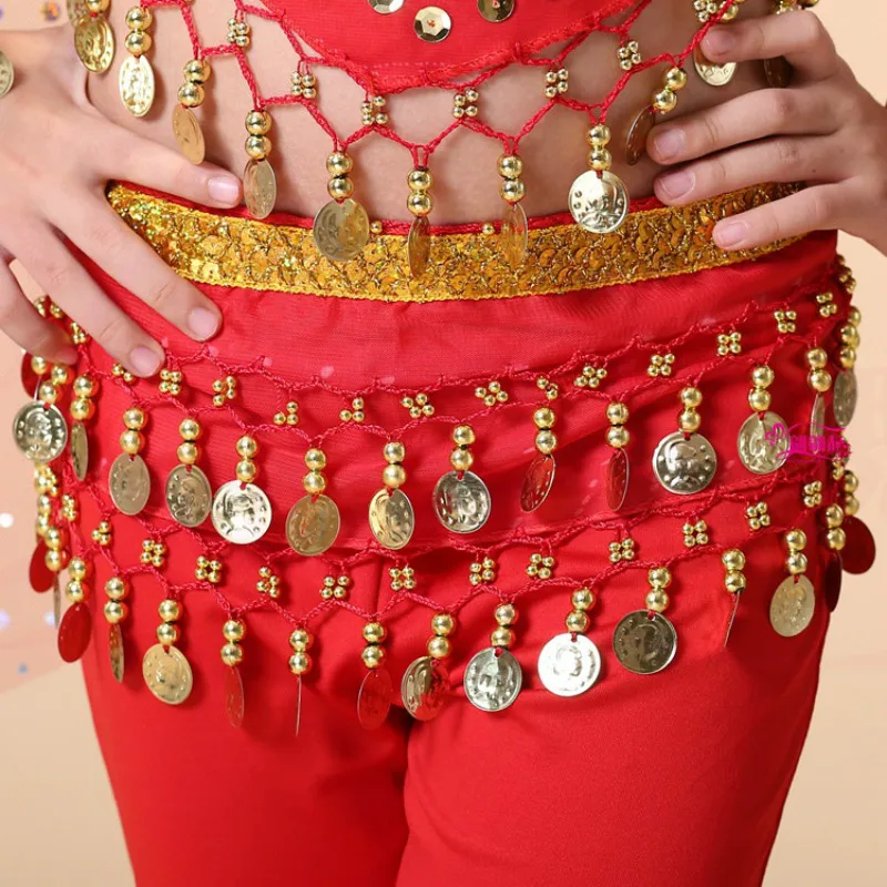 Ruoru Kids Girls Belly Dance Hip Scarf Accessories Belly Dance Belt Skirt with Gold Bellydance Coin Belt Bollywood Costumes