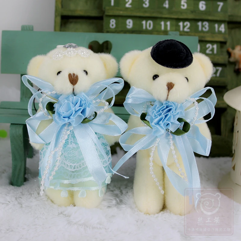 2pcs/pair 12cm Super Kawaii Couple Bear Plush Toys Bride & Groom Stuffed Doll Toys For Wedding Decor Mini Phone Key Pendant