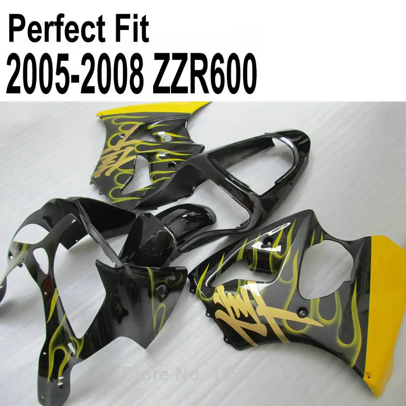 Injection fairing kit for Kawasaki ZZR600 zz r600  2005 / 05 2006 / 06 2007 / 07 2008 08 yellow flames fairings TP94