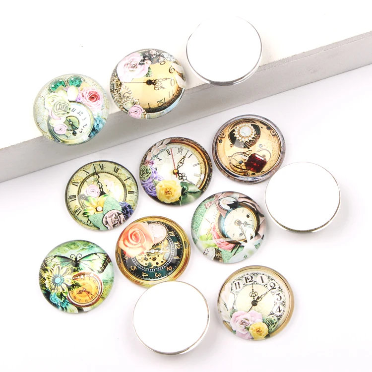 reidgaller handmade mix memory clock photo round dome glass cabochon 12mm 18mm 20mm diy jewelry findings