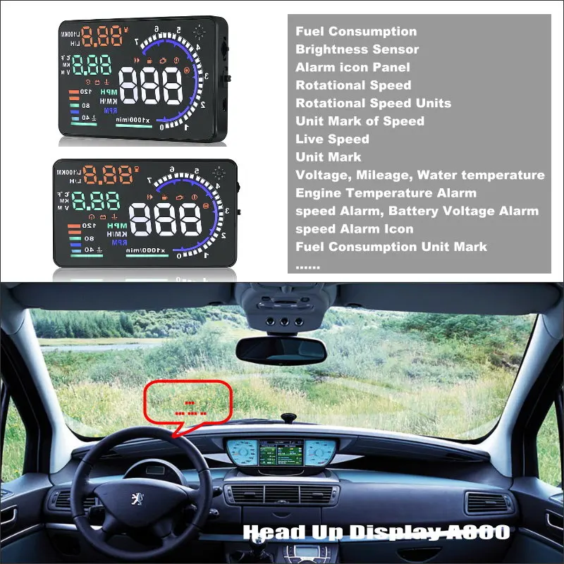 For Peugeot 307/308/405/406/407/408/508 Car HUD Safe Drive AUTO Head Up Display OBD Refkecting Windshield Projector