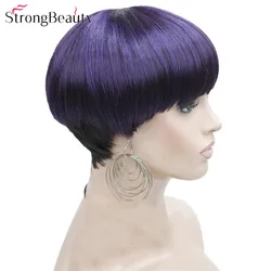 StrongBeauty Short Wigs Women Synthetic Brown/Purple Hair Mushroom Haircut Fiber Capless Wig