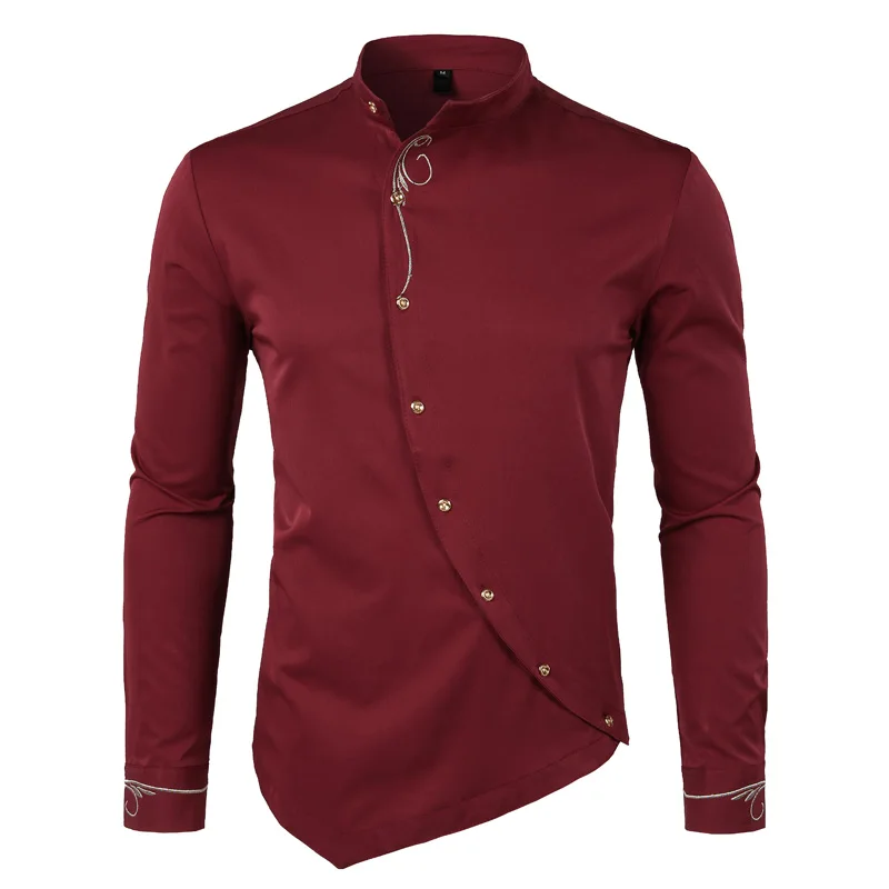 Men\'s Hipster Oblique Button Down Embroidery Dress Shirt 2022 New Slim Fit Long Sleeve Shirt Men Casual Business Wedding Camisas