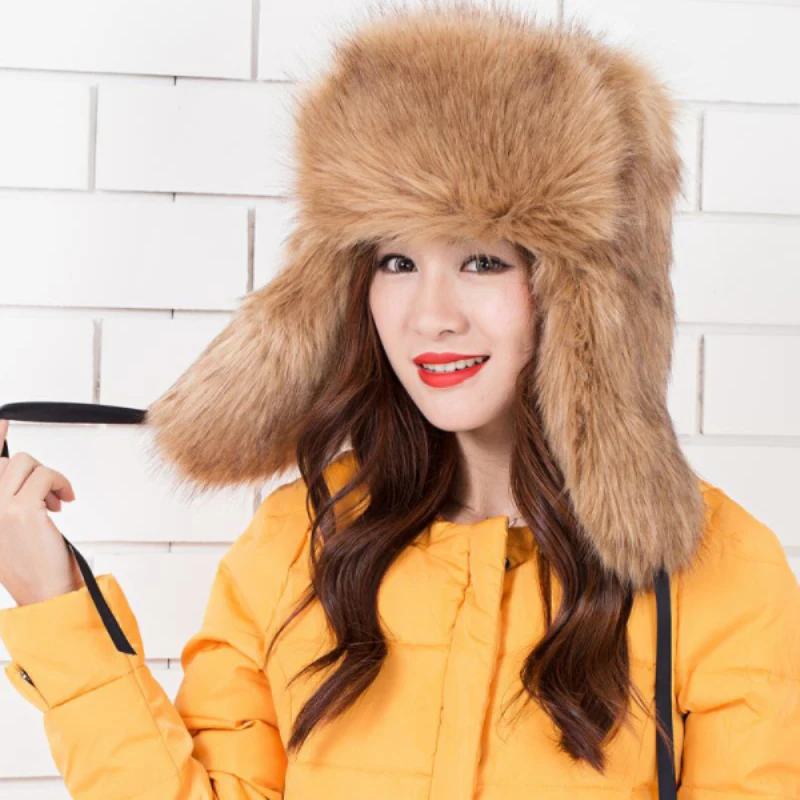 MZ250 Thick Warm Winter Bomber Hat for Women High Quality Russian Ushanka Hat Ladies Faux Fur Hat Female Earflap Trapper Hat