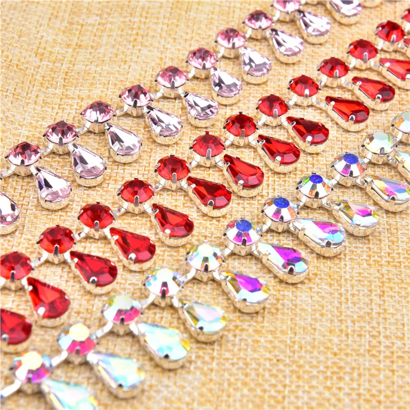 Beautiful Crystal Rhinestone Chain Glass Diamond Pendant Trim Sew On Water Drop Decoration For Bridal Dress Clothing Accessories