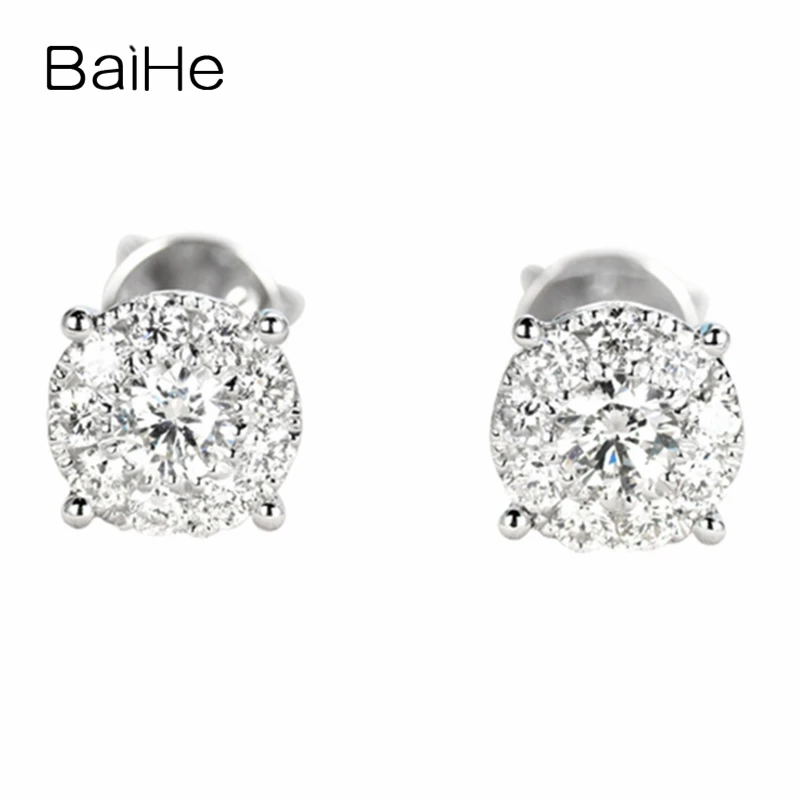 BAIHE Solid 14K White Gold H/SI Sparkling Natural Diamond Stud Earrings for Women Men Engagement Fine Jewelry Серьги Pendientes