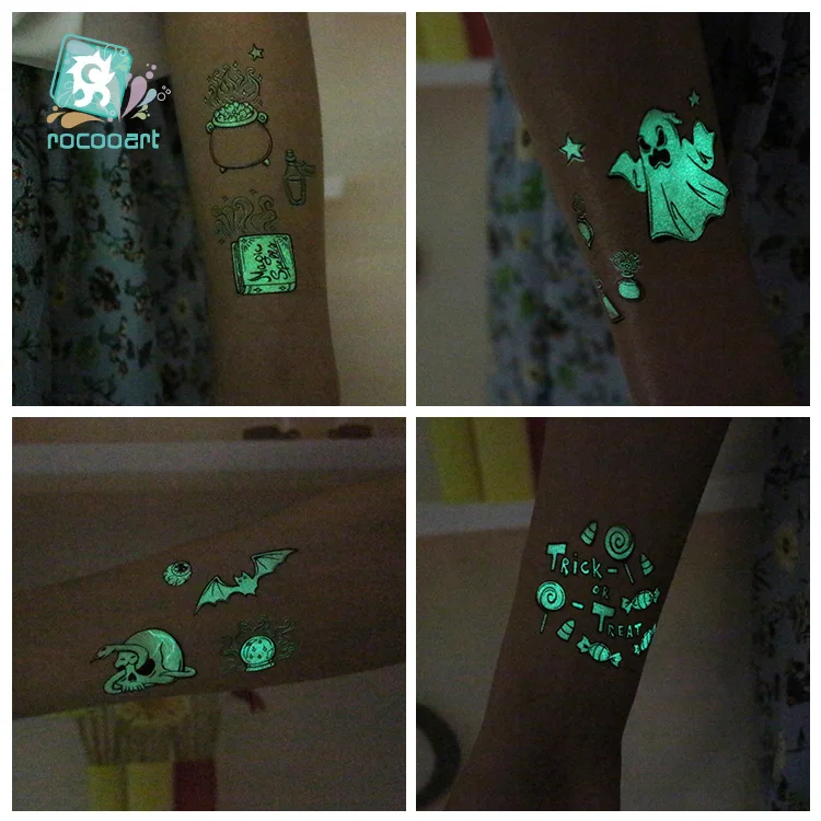 Rocooart Halloween Luminous Tattoo Ghost Taty For Kids Fake Tattoo Witch Glowing in Dark Waterproof Temporary Tattoo Stickers