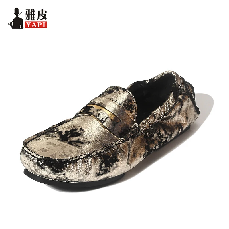 HIGHT QUALITY New Summer Men REAL Leather Comfort Graffiti Prints Loafers Casual Outdoor Boat Shoes