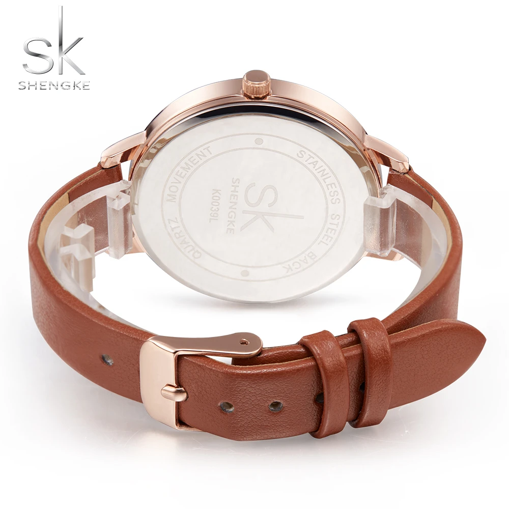 Shengke – montre-bracelet en cuir pour femmes, marque de luxe, mode dames, genève, horloge à Quartz, nouveau SK