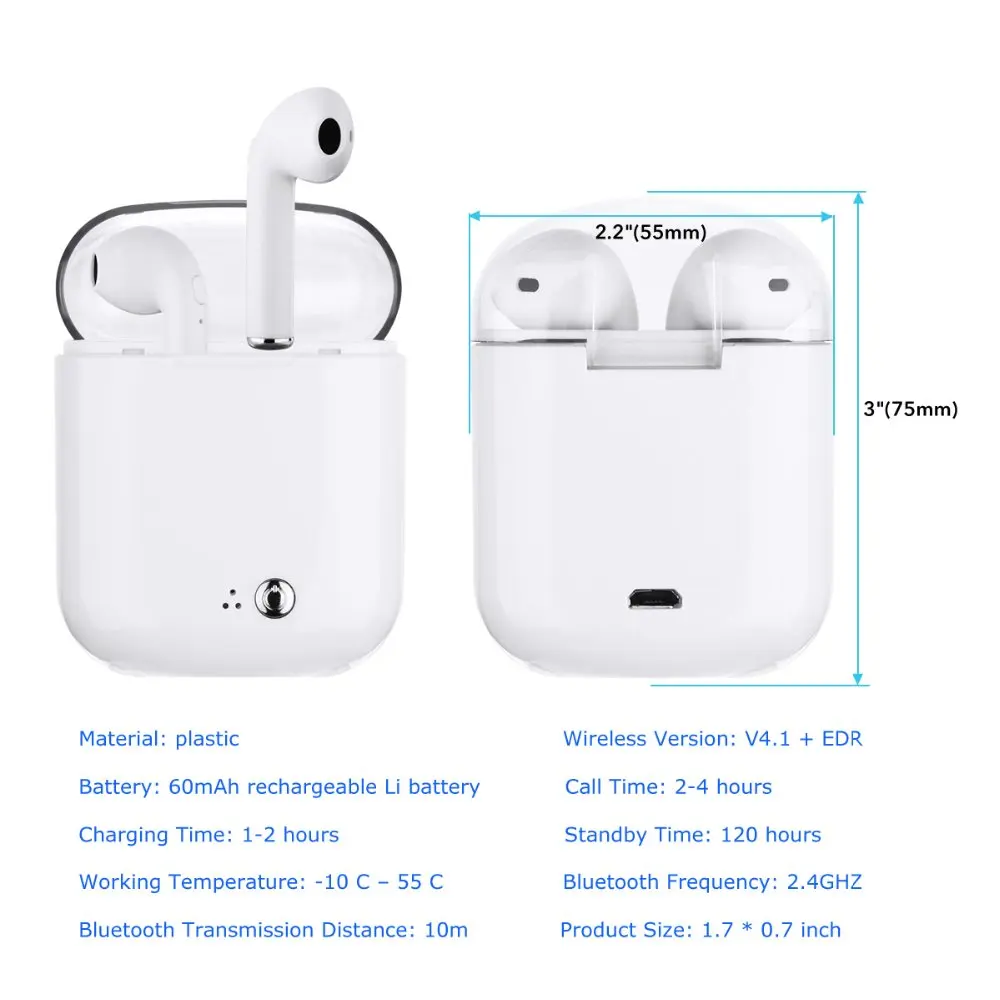 Auriculares i7s i9s TWS, inalámbricos por Bluetooth, auriculares internos portátiles para Apple iPad, auriculares inalámbricos y estuche de carga