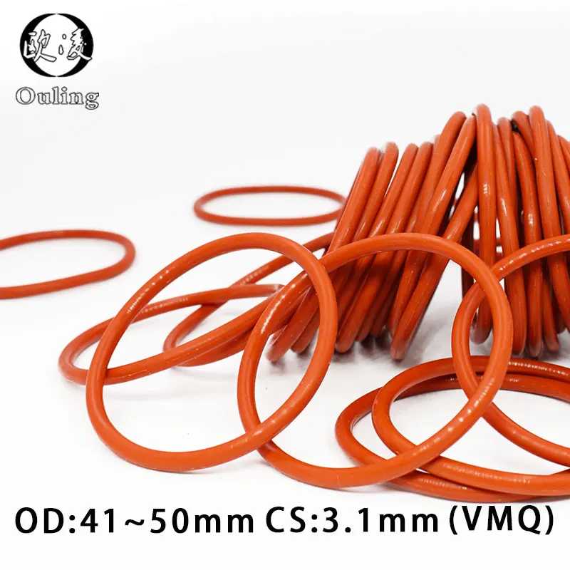 5PCS/lot Red Silicone Ring Silicon/VMQ O ring 3mm Thickness OD 41/42/43/45/48/50*3mm Rubber O-Ring Seal Gaskets Rings Washer