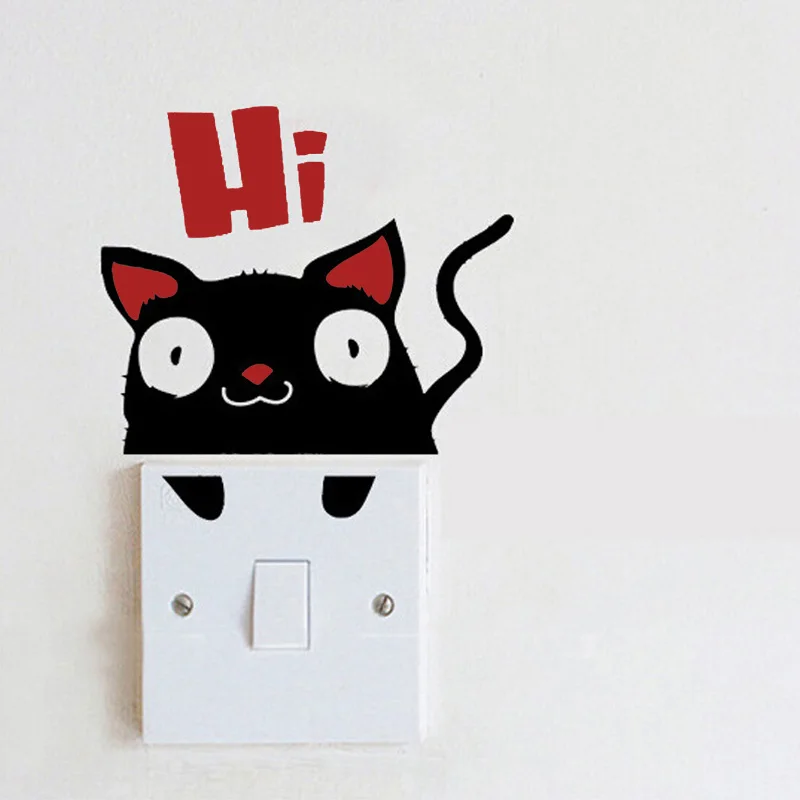 Cartoon Surprised Cat Switch Wall Sticker Home Decor Kids Room Decals Removable Vinyl Art Living Room Decorative Cute Stickers