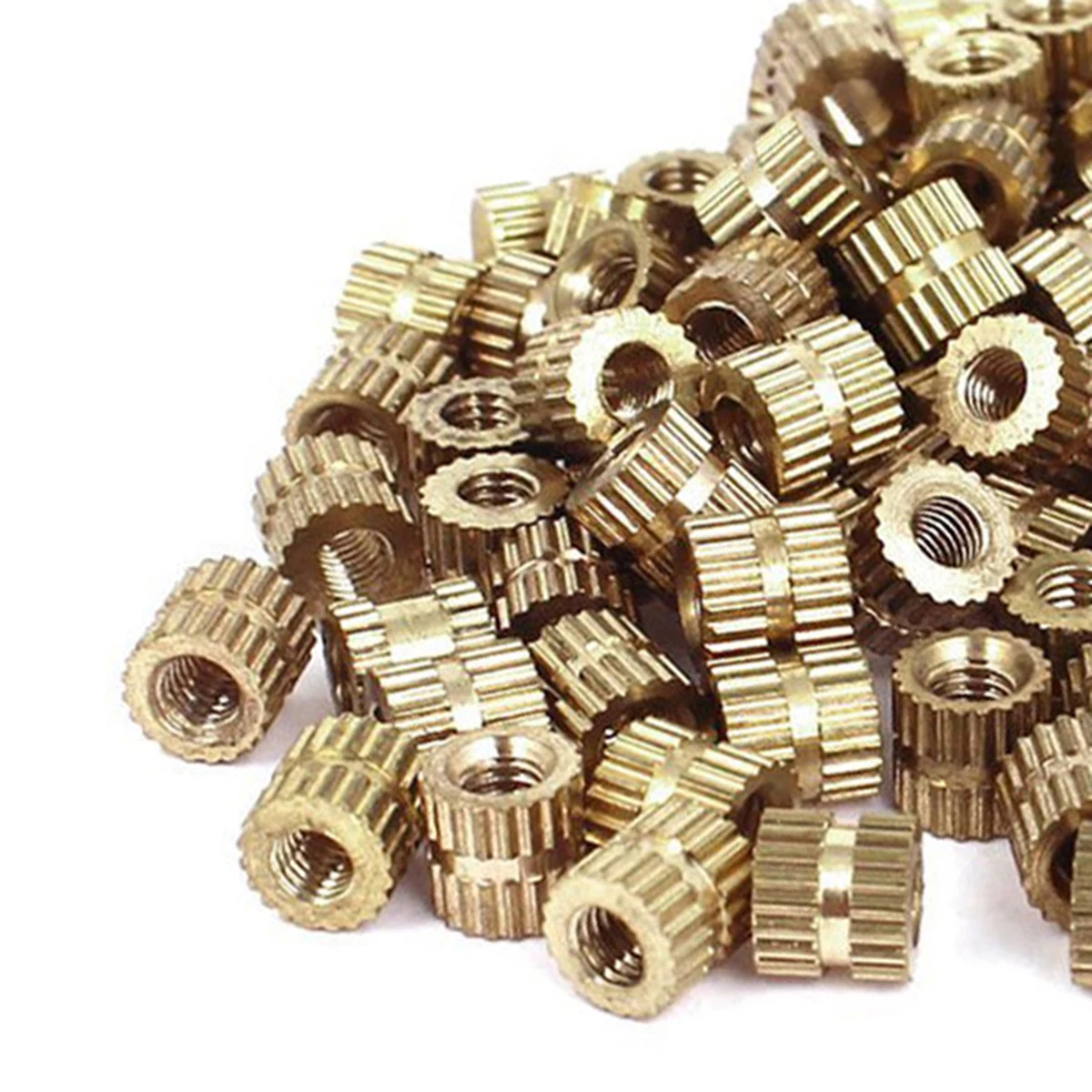 100pcs Round M3 Metric Threaded Brass Knurl Insert Nuts 3mm Inner Thread Diameter Gold Tone For Tightly Fixing