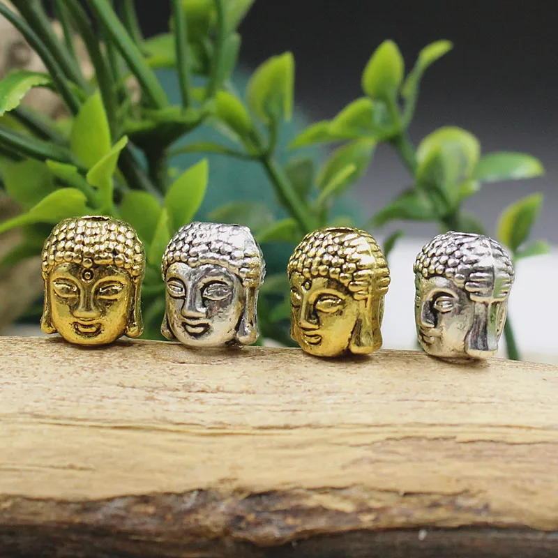 30pcs Religious Craft Alloy Charm Beads 11x9mm Antique Gold Color Buddha Head Design Spacer Beads DIY Jewelry Making Findings