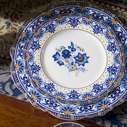American Cutlery Vegetable Plate Household Rice Plate Ceramic Plate Set European Blue and White Enameled Bone Porcelain Fis
