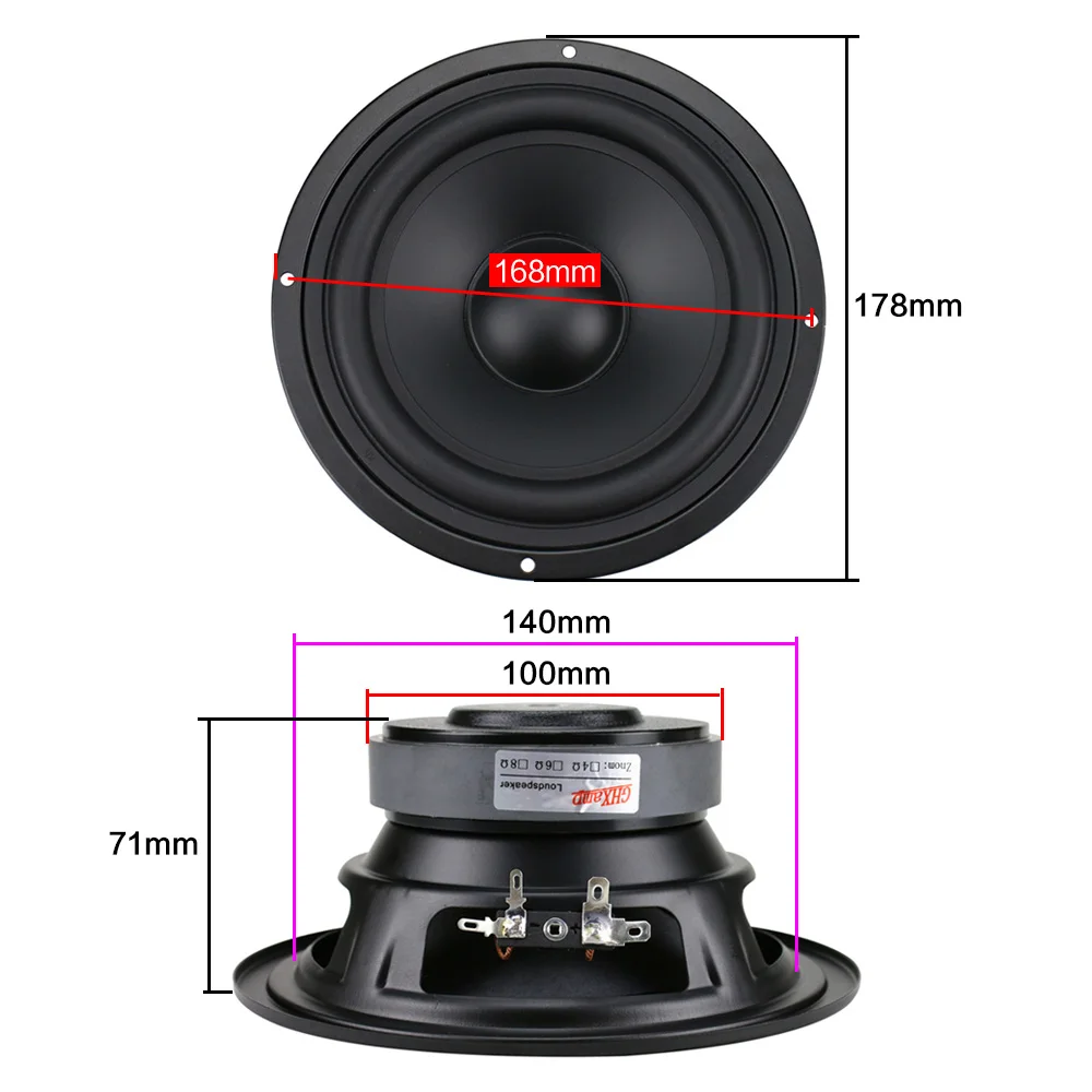 GHXAMP 7 inch 178MM Mid Bass Speaker Unit 130W HIfi Mediant Home Theater Deep Bass Woofer Loudspeaker Rubber edge 1pc