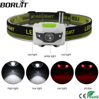 BORUiT LED Mini Headlamp Powered by AAA Battery Headlight Lightweight Waterproof Head Torch Red Light Camping Hiking Lanter