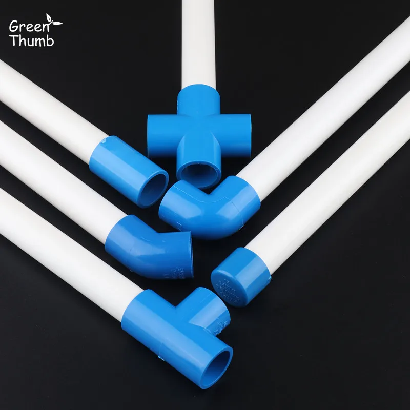 3pcs PVC Connector Inner Dia. 20mm Pipe Fittings Cap Straight Tee Wye Y Connector Elbow Cross for Pipe Repairing Aquarium Water