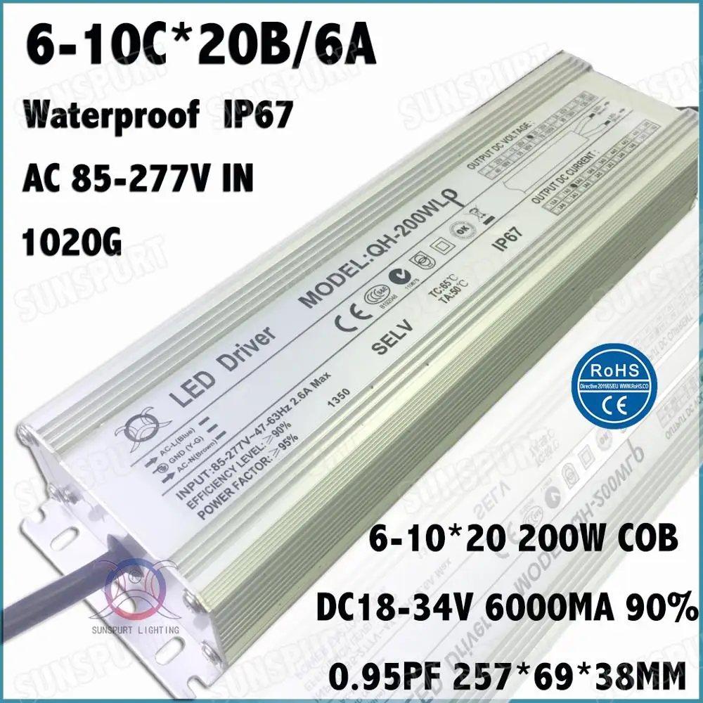 High PFC 10-300W COB AC85-277V LED Driver 600-9000mA DC5-40V Constant Current IP67 10W 30W 50W 80W 100W 150W 200W Free Shipping