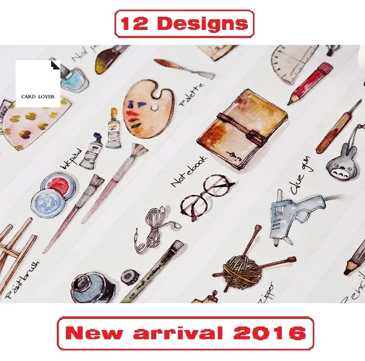 12 disegni 30mm * 7M cancelleria \ penna \ motivo cosmetico Washi giapponese nastro adesivo decorativo adesivo fai-da-te in scatola