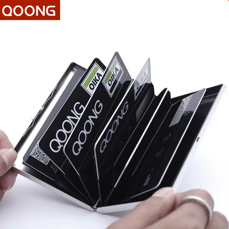 QOONG 2 PCS Stainless Steel Business Men Women Credit Card Holder ID Card Case Protector Rfid Travel Metal Card Wallet Carteira