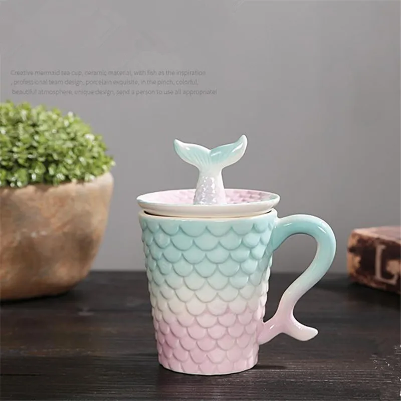 

Creative Lovely Colorful Mermaid With Lid Ceramic Mug Home Office Milk Coffee Tea Morning Mugs Porcelain Anniversary Gift