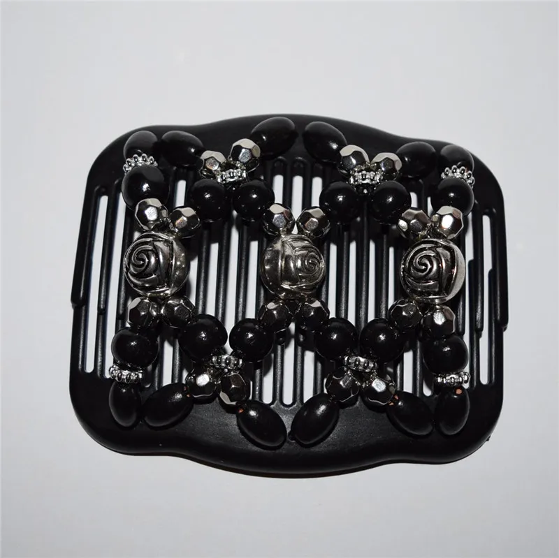 standard comb silver rose flower black  beads 20pcs/lot magic comb