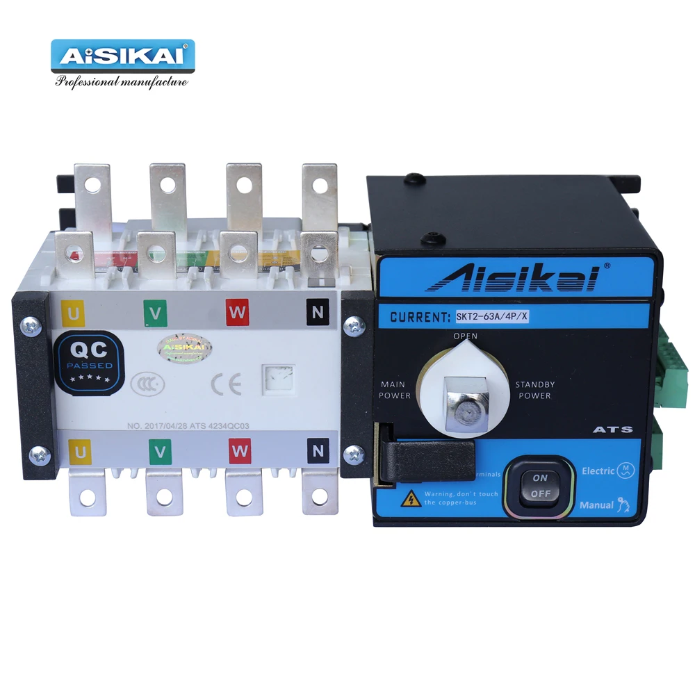 Imagem -02 - Aisikai-placa de Painel Elétrico 63a 4p Controle Ats Interruptor de Transferência Automática de Energia Dupla 220v 380v Gerador Diesel Fases