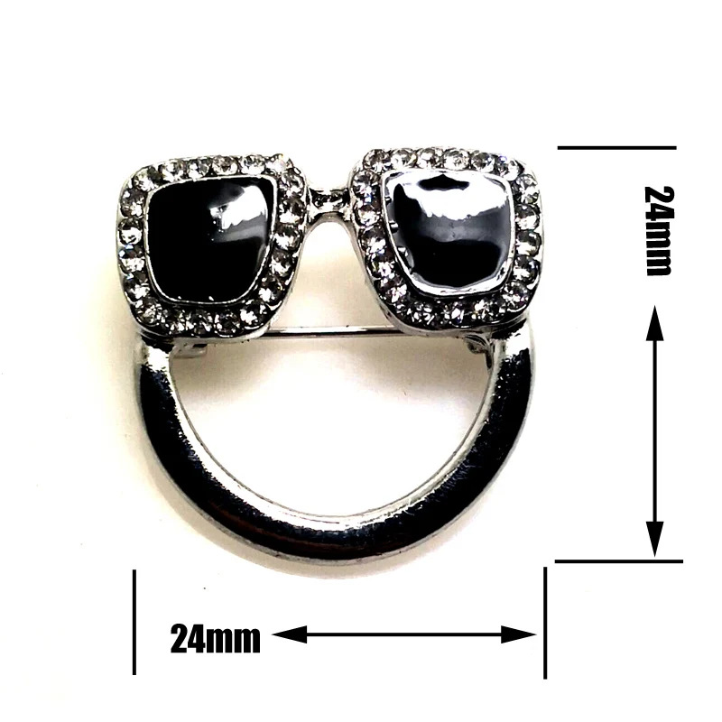 Crystals Black Enamel Charm Eyeglasses Holder Pin Brooch Badge Fashion Jewelry Accessories New Designer