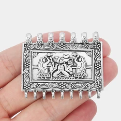 2Pcs Tibetan Silver Square Ethnic Ganesha Charms Pendant Connector For DIY Boho Necklace Jewelry Making Supplies 50x43mm