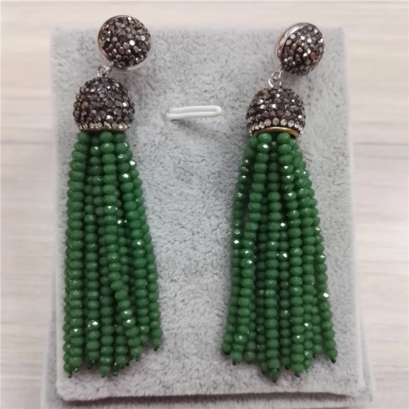 Original Handmade Bohemia Wire Red Green Blue Brown Beads Long Tassel Drop Dangle Black Rhinestone Connector Earrings For Women