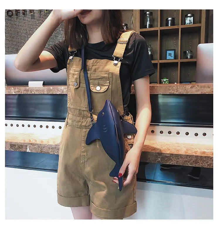 Girl Personality Cute Shark Design Pu Leather Casual Shoulder Bag Tote Crossbody Mini Messenger Bag Handbag Clutch Bag Purse