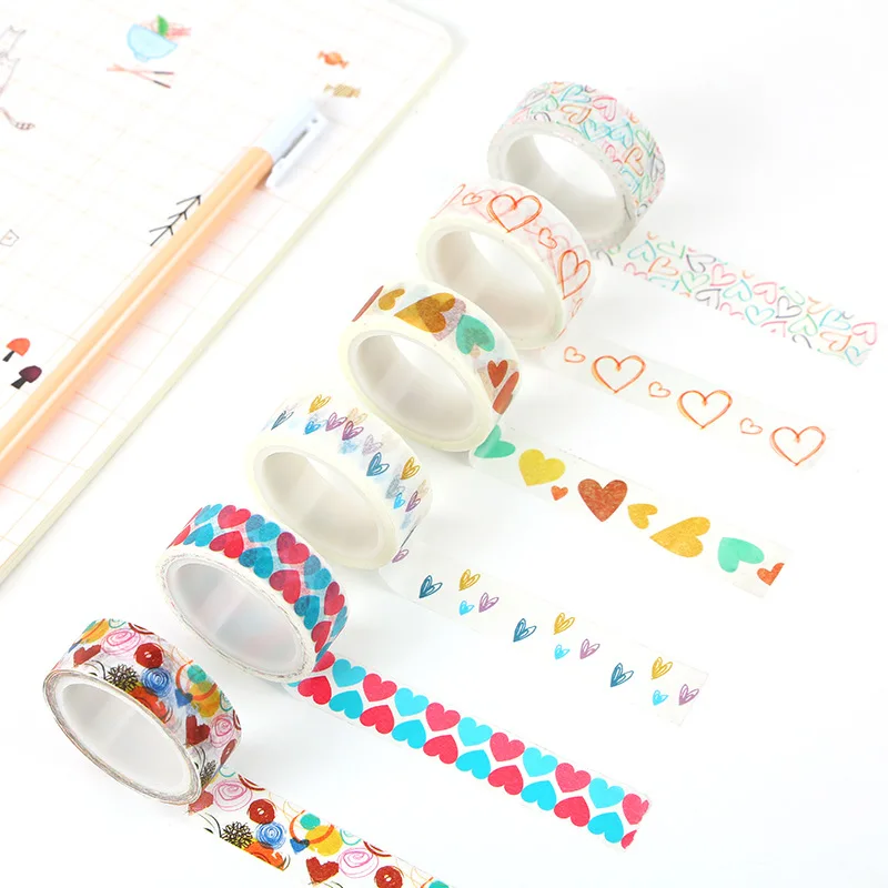 DIY Love Heart Washi Tape Paper Decorative Adhesive Tape Masking Tapes Stickers Size 15mm*5m For Scrapbook School Office Supply