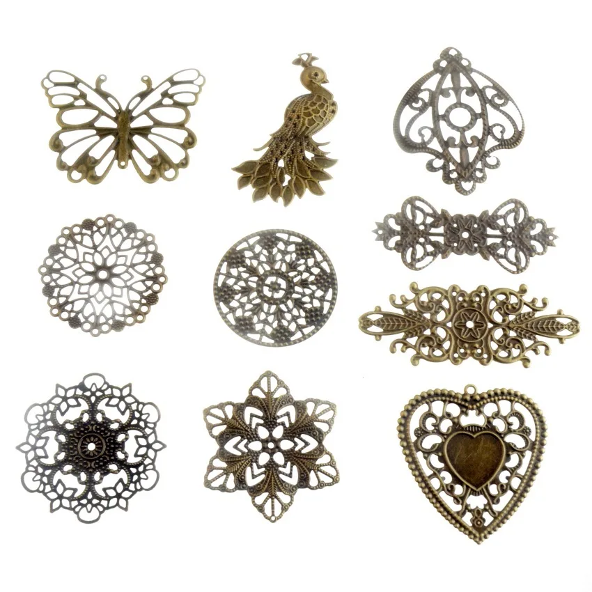 

Free shipping 10PCS Antique Bronze Color Metal Filigree Wraps Connectors Crafts Gift Decoration DIY Jewelry Findings