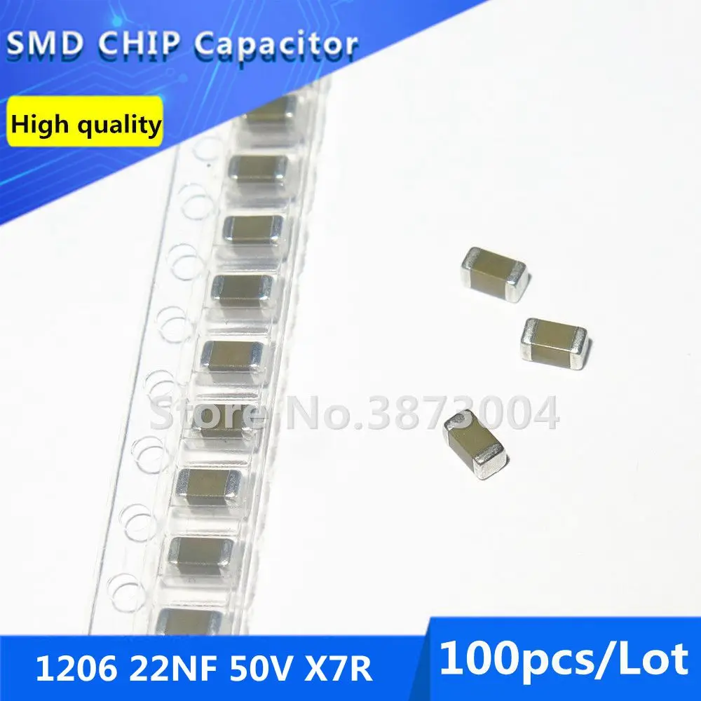 100pcs 1206 22PF 50V 220 C0G/NPO 5% Thick Film Chip Multilayer Ceramic Capacitor