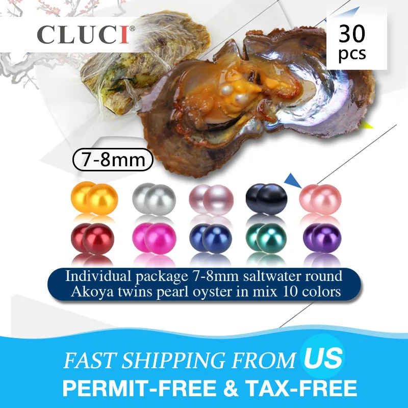 

CLUCI 30pcs 7-8mm Rainbow Colors Akoya Saltwater Twins Pearls Oysters Quality Pearl Beads WP302SB Oysters with Pearls