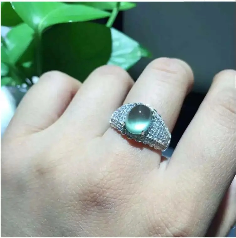 

Unisex Natual Prehnite Ring Free shipping Natural real Prehnite Ring 925 sterling silver Gem Size 8*10mm