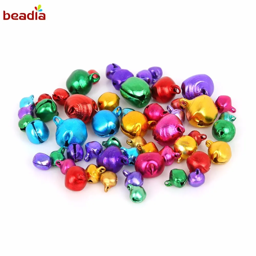 Multi Option 6/8/10/12/14mm 30-200pcs/bag Random Mixed Color Aluminum Jingle Bell For Christmas Decoration Charms Metal Pendant