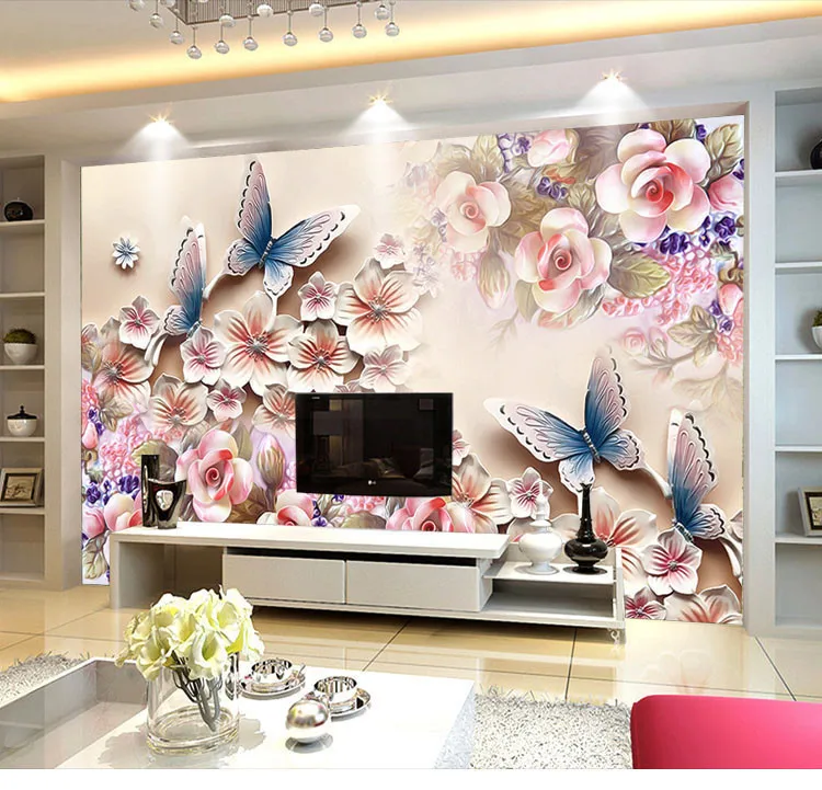 

Color Carving Butterfly Flower Custom Mural Hotel KTV Wedding Room Wall 3d Wallpaper Bedroom European Embossed Fantasy Flower