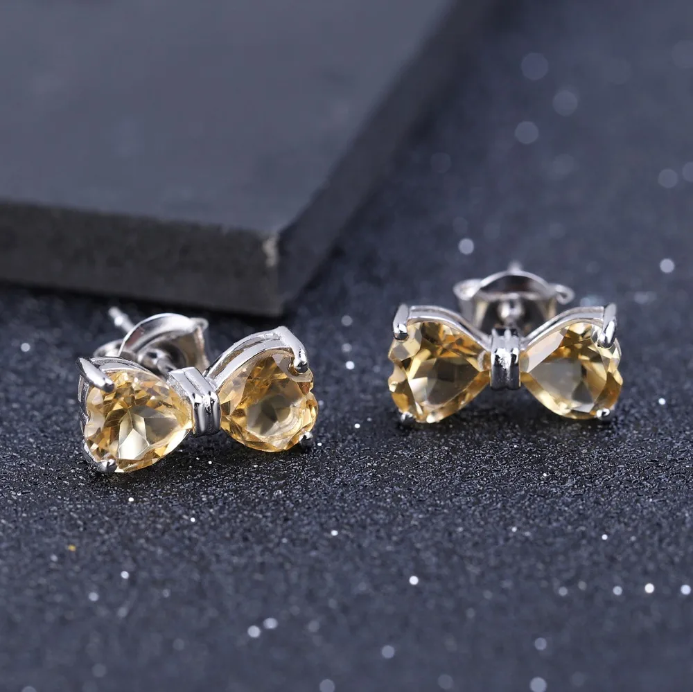 GEM'S BALLET 925 Sterling Silver Bow-knot Stud Earrings 3.13Ct Natural Heart Citrine Gemstone Earrings for Women Fine Jewelry