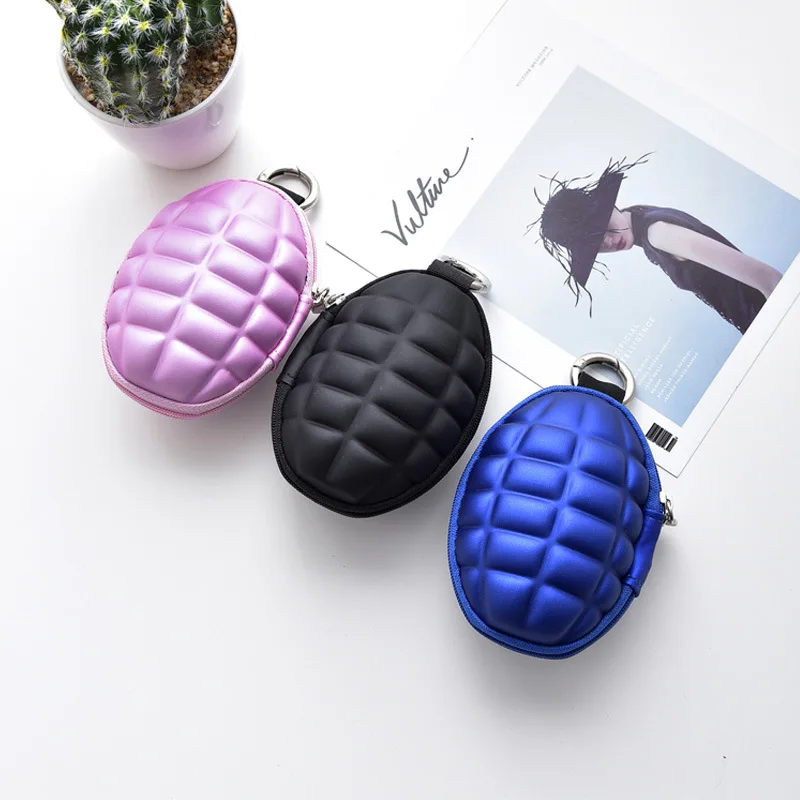 WSYUTUO Populared Grenade Shaped Style Keychain Hand Zippered Case Coin Pouch Bag Purse Wallet key wallet holder Car key