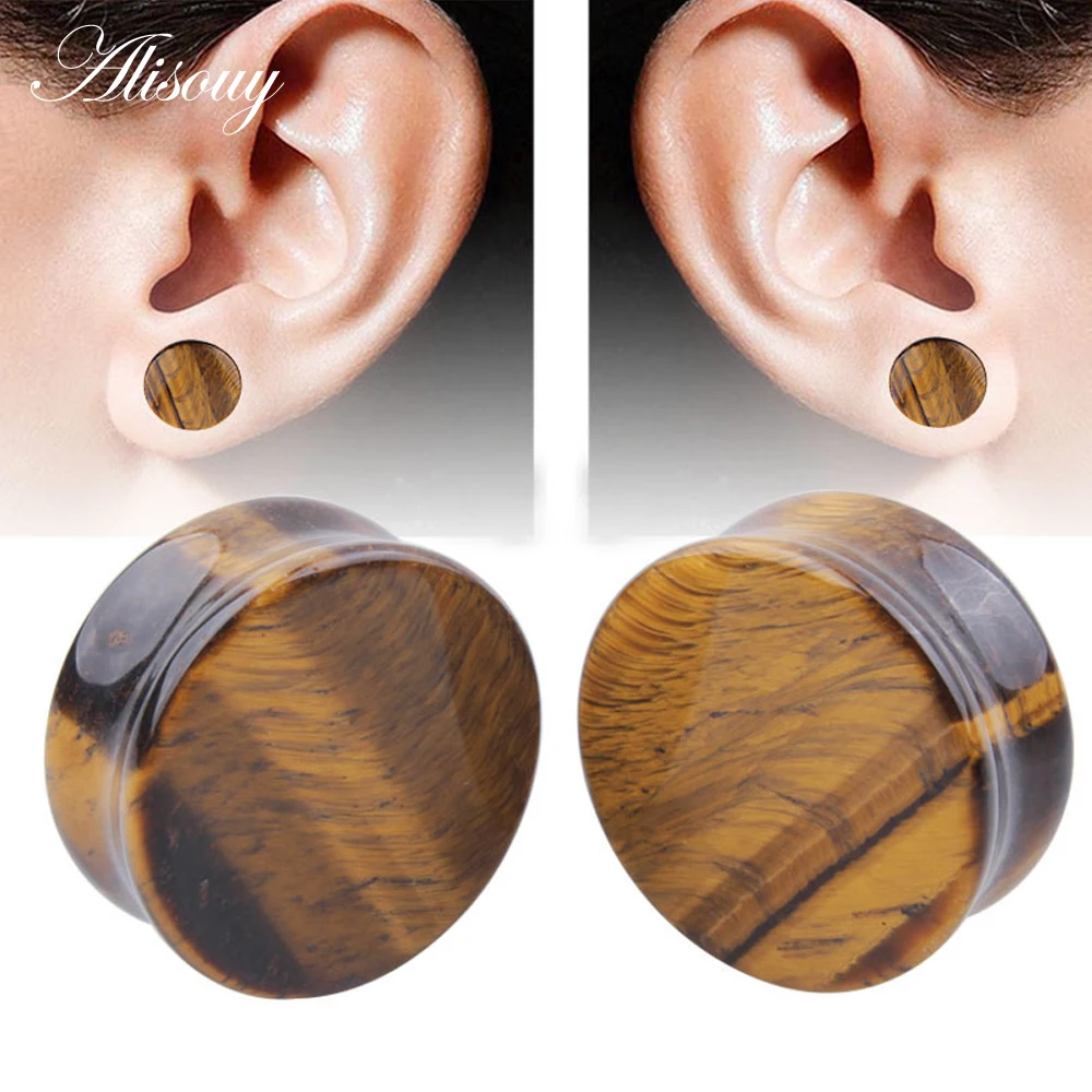 Fantastische oorexpanders Hoge kwaliteit oorstekers 1 paar Tijgeroog Natuurlijke organische steen Oordopjes Tunnels Mode oorpiercings