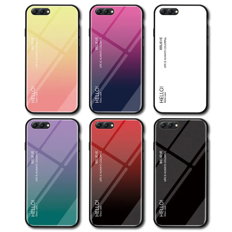 For Huawei Honor View 10 Case Fashion Hard Tempered Glass Luxury Gradient Protective Back Cover case For huawei honor v10 v9