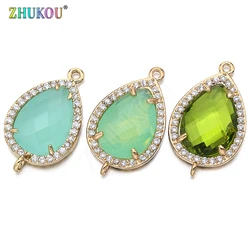 14*23mm High Quality Brass Cubic Zirconia Water-drops shape Connectors DIY Jewelry Findings Making, Hole:1.0mm Model: VS297