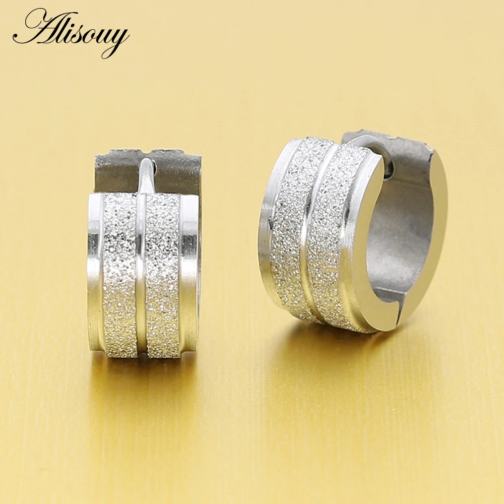 Alisouy 1 pair  color Blue Gold Color Hoop Earrings Small Circle Fashion Stainless Steel Men Women Earrings Jewelry Accessories